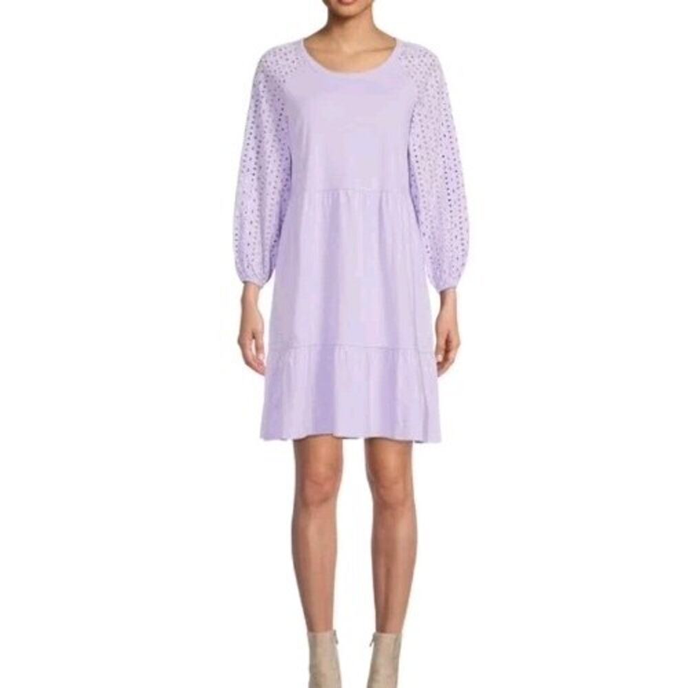 Time & Tru Eyelet Tiered Dress XXXL 22 Cotton 3/4 Sleeve Boat Neck Beach Casual